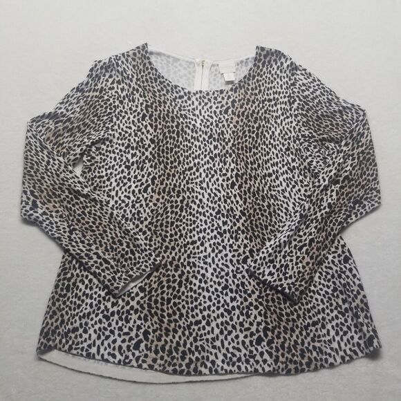 Chicos 1 Medium Knit Top Cheetah Print Long Sleeve Back Zip Mob Wife Timeless - Picture 1 of 9